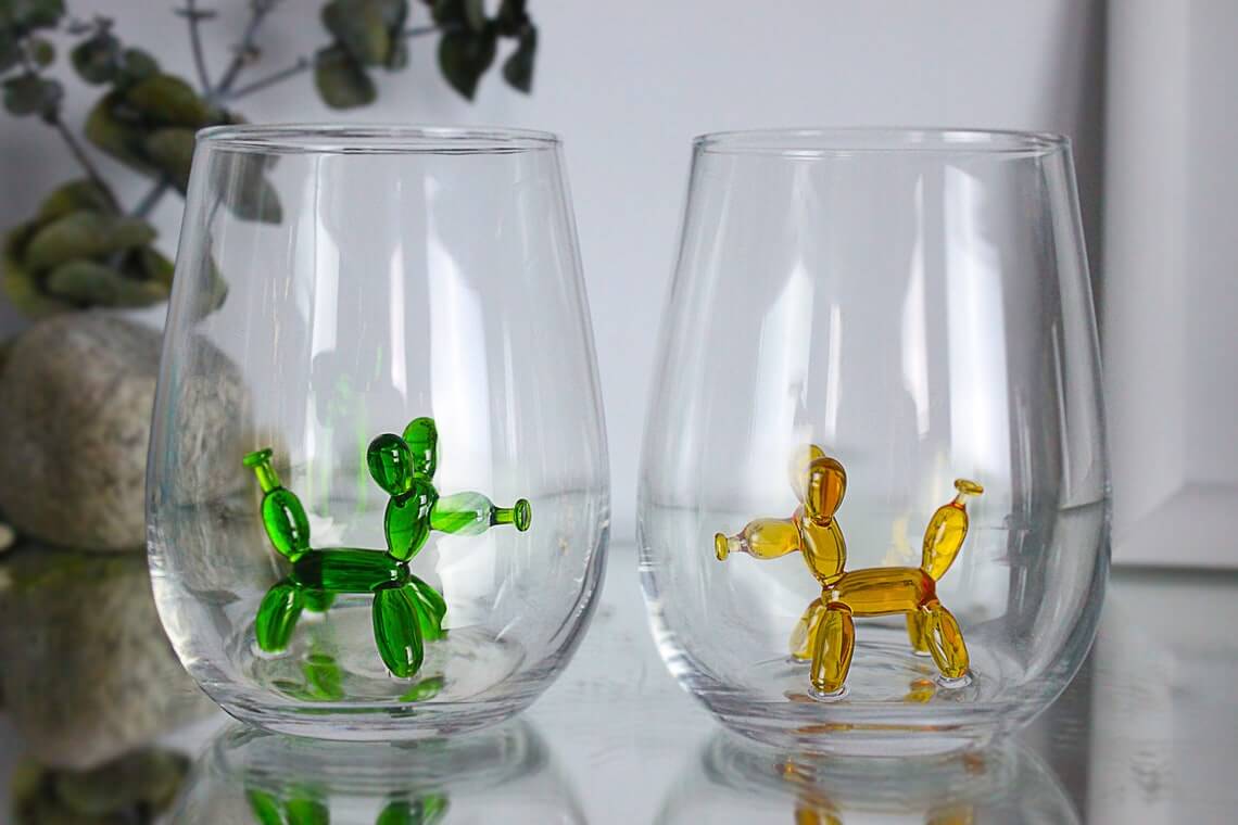 Glass Tumbler with Handmade Glass Balloon Dog