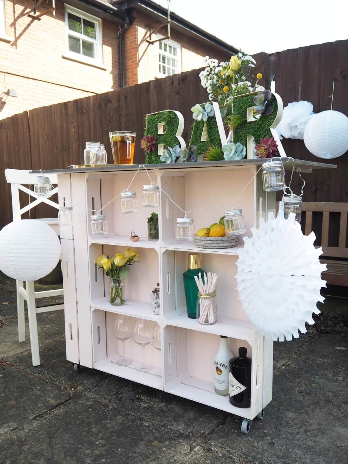 Unique Wooden Crate Bar on Wheels