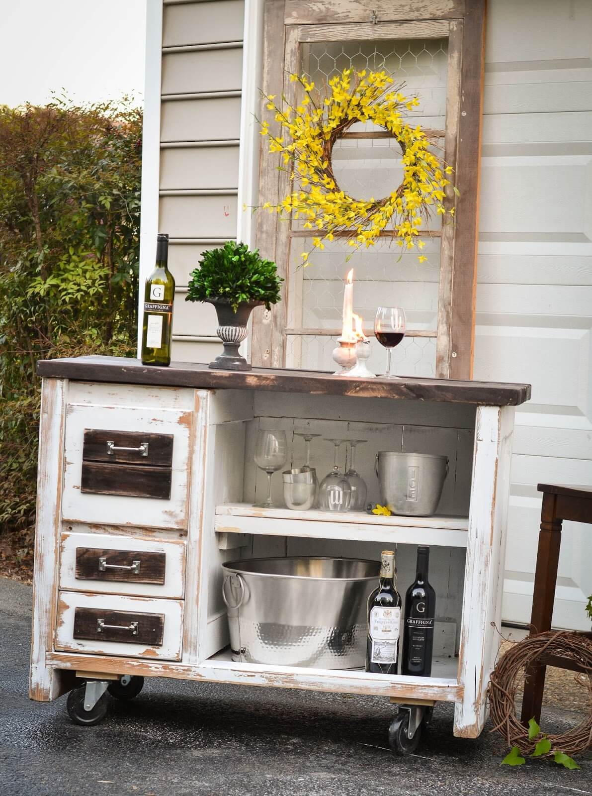 Desk Upcycled Into Rolling Island Bar