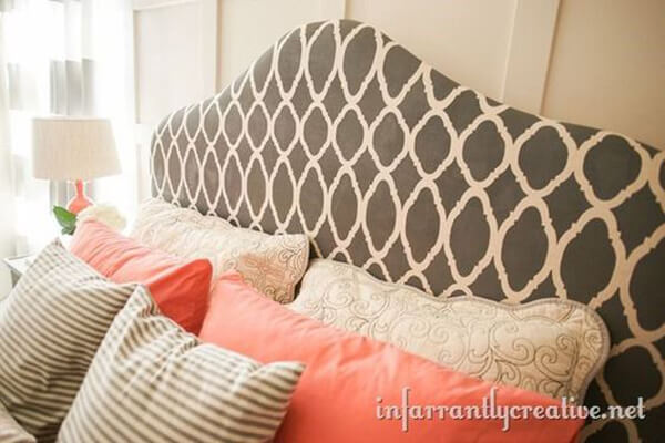 Striking and Stunning Stenciled DIY Upholstered Headboard