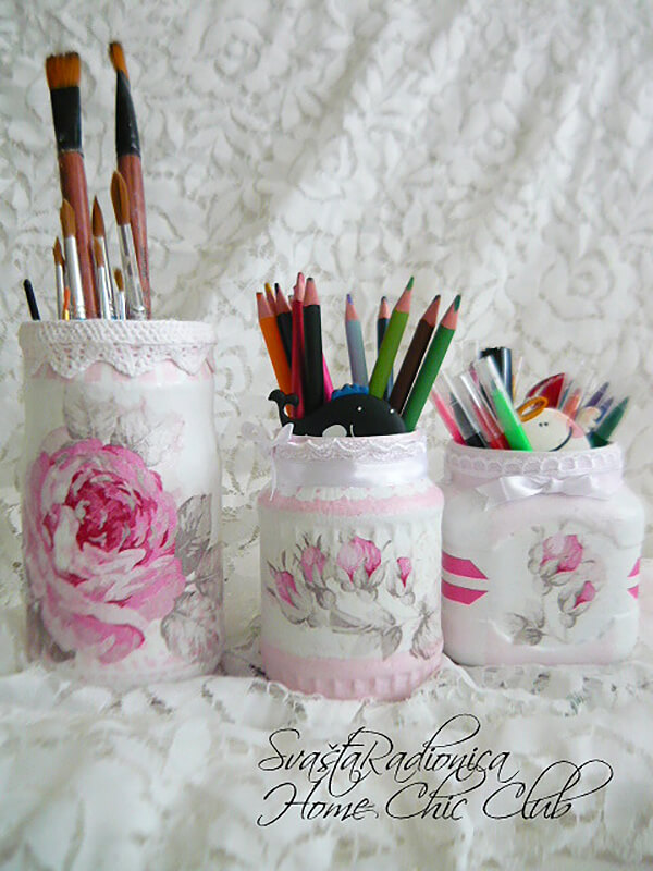 Shabby Chic Jar Desk Organization