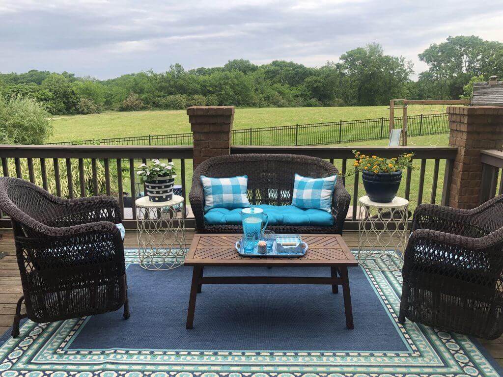 Cozy Backyard Brick and Wood Deck