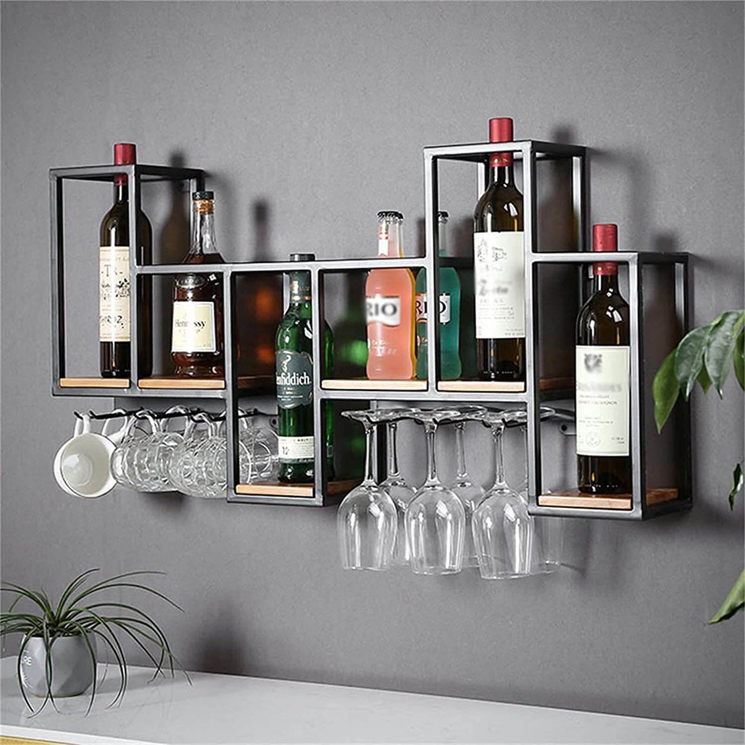 Geometric Iron and Wood Multipurpose Wine Rack