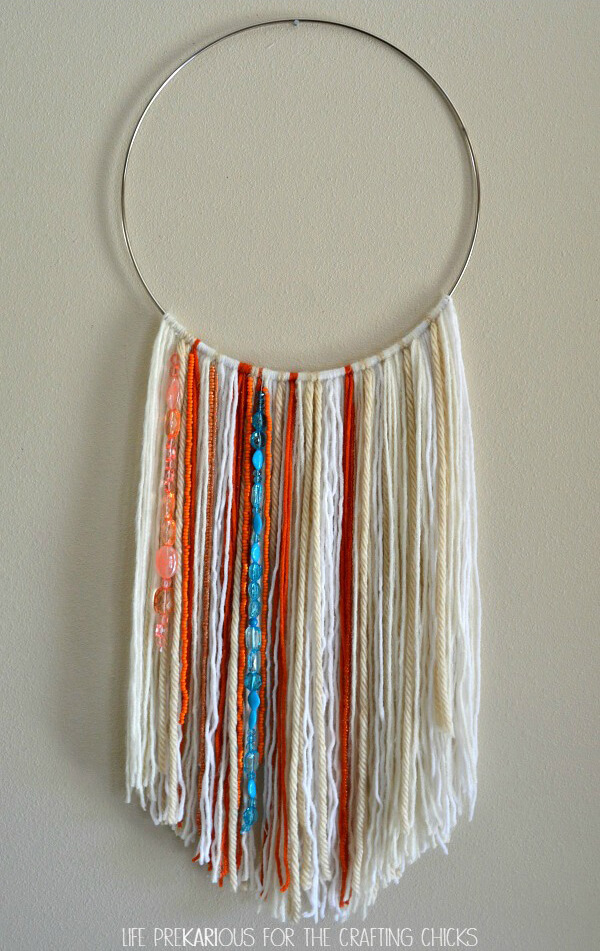 Metal Hoop, Beads, and Yarn Wall Art