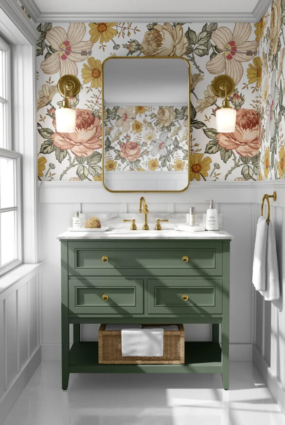 A Floral Addition to A Functional Bathroom