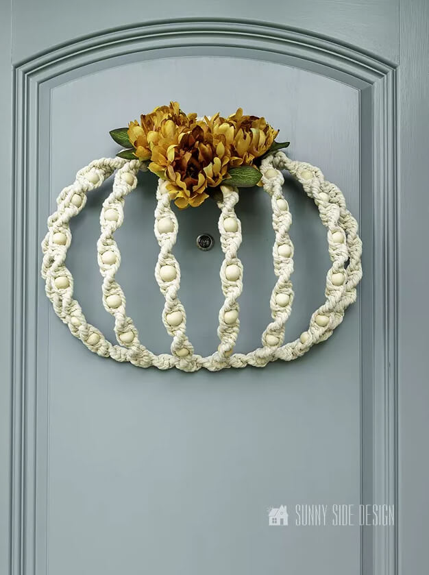 Macrame Pumpkin and Flower Wreath