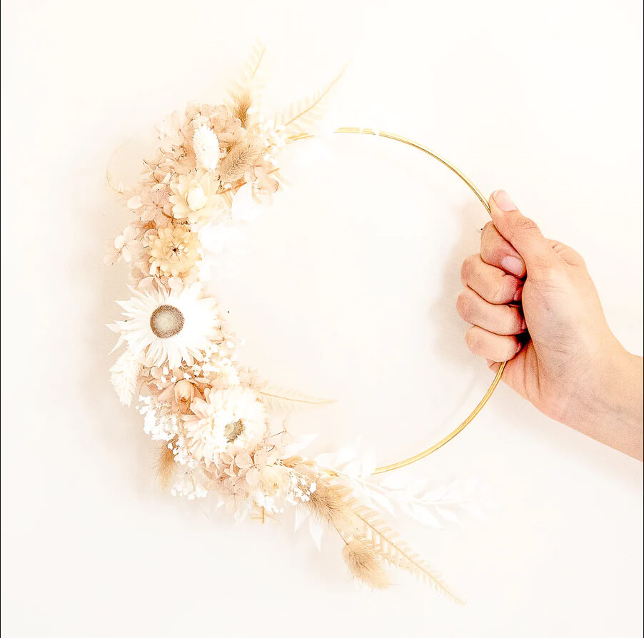 Gold Hoop Floral Moon Wreath