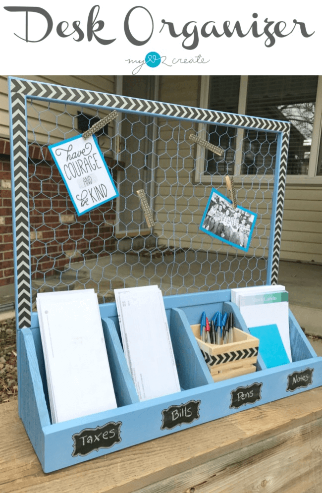 Desk Organizer with Chicken Wire Bulletin Board