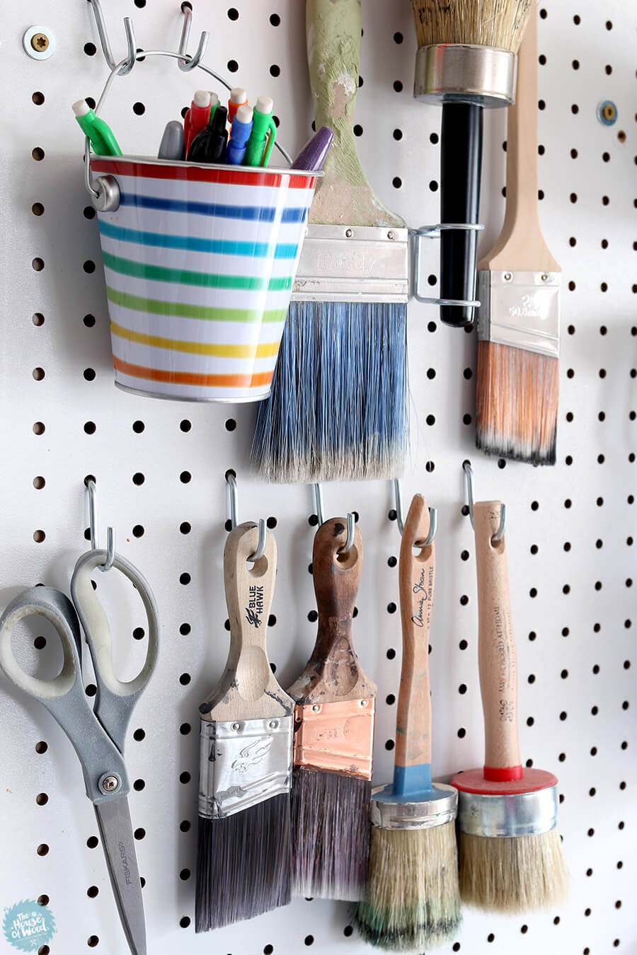 Storing Writing Utensils in a Hanging Bucket