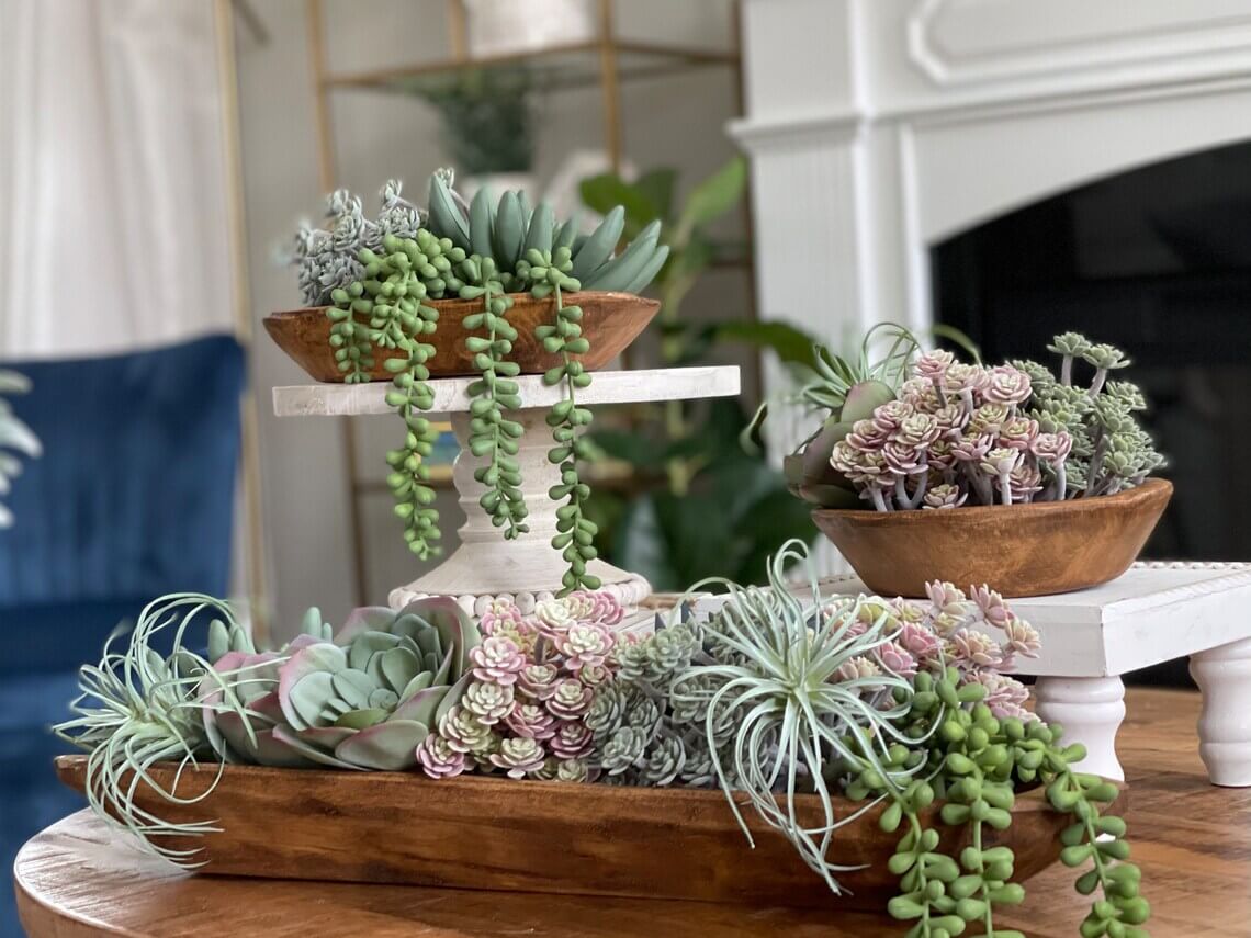 Artificial Succulent Garden in Dough Bowl