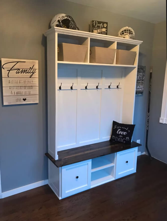 Handmade Hall Tree with Drawers and Cubbies